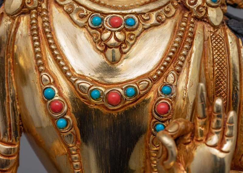 Gold Gilded Manjushri Bodhisattva Statue | Traditional Handcrafted Buddhist Art