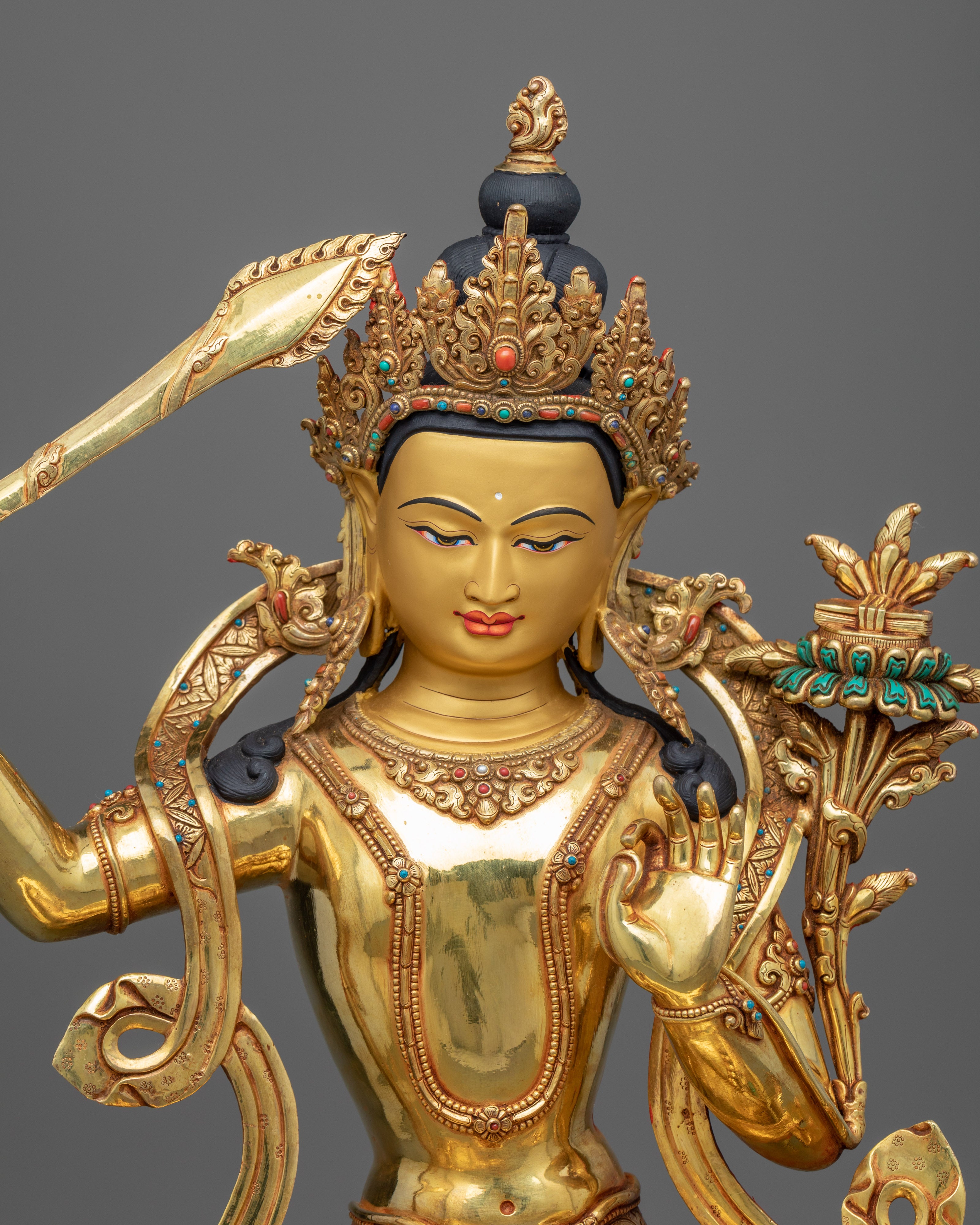 Wisdom Buddha Mantra Practice Statue | Traditional Tibetan Bodhisattva Of Wisdom