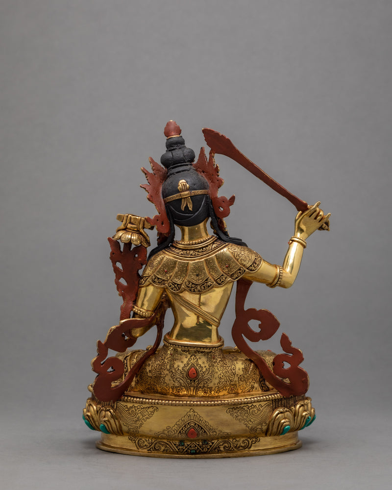 Manjushri Statue | Bodhisattva Of Wisdom | 24K Gold Coated Sculpture