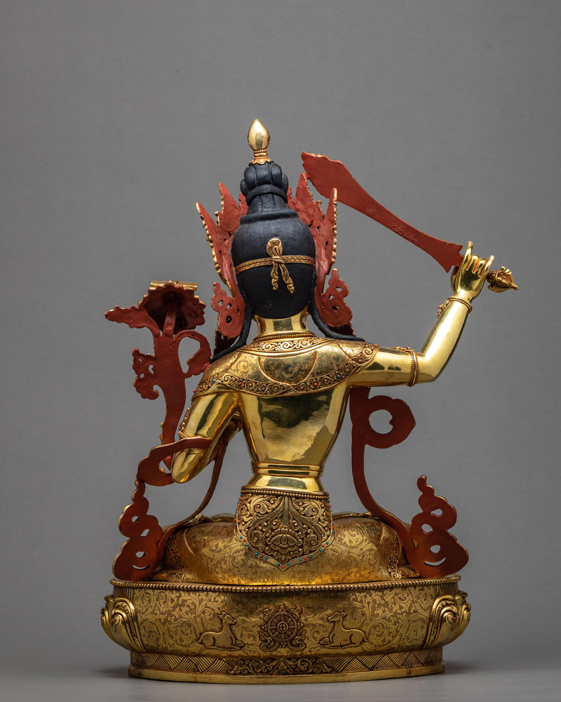Manjushree Statue | 24K Gold Glided | Himalayan Buddhist Art