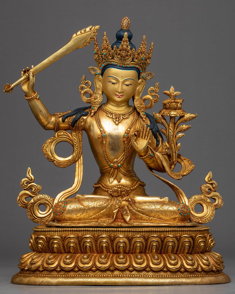 Bodhisattva Manjushri Gold Sculpture 