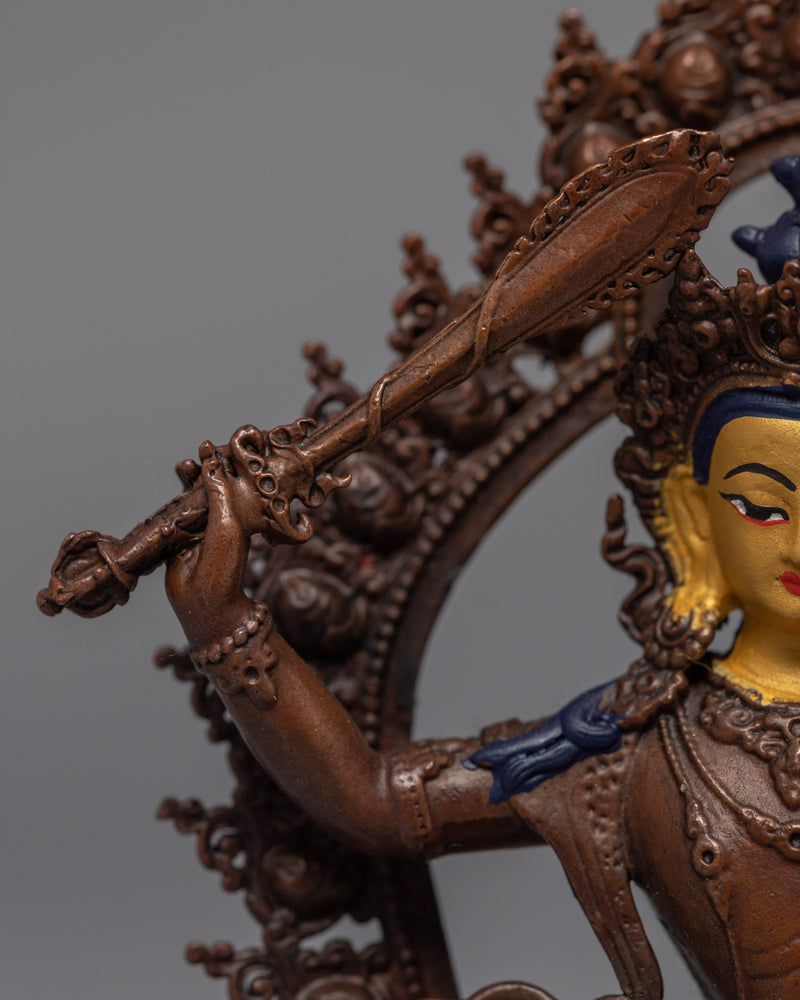 Machine-Made Manjushri Sword Statue | Bodhisattva Manjushri Gold Gilded Art