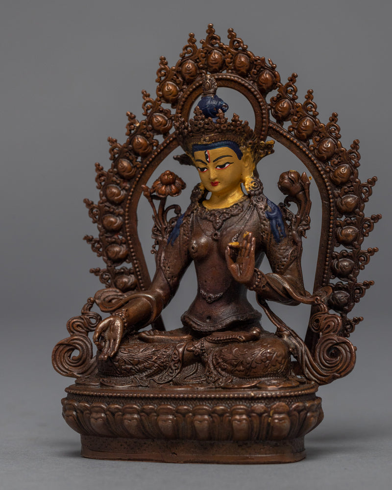 Miniature White Tara Practice Sculpture | Tibetan Buddhist Deity Gold Gilded Statue