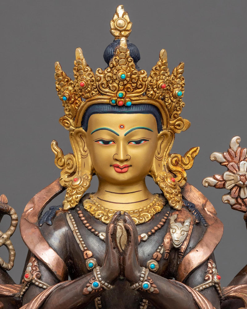 4 Armed Chenrezig Sculpture | Traditional Tibetan Art