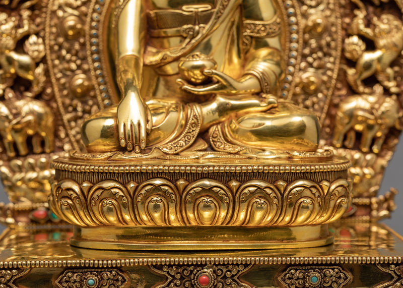 Shakyamuni In Throne | Purely Gold Gilded | Gautam Buddha Statue