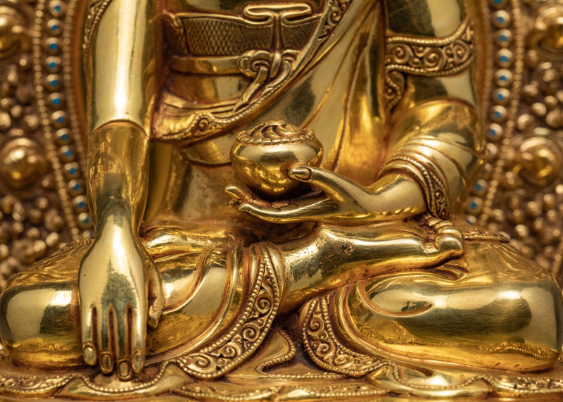 Shakyamuni In Throne | Purely Gold Gilded | Gautam Buddha Statue