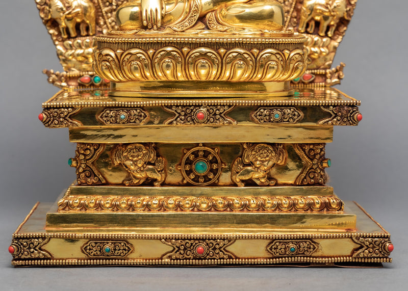 Shakyamuni In Throne | Purely Gold Gilded | Gautam Buddha Statue