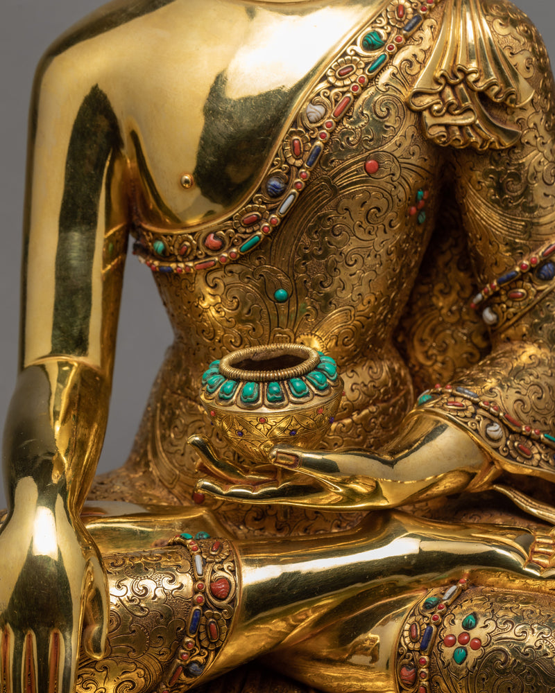 Shakyamuni Buddha | The Compassionate Gautam Buddha Statue | Gold Plated Tibetan Style Statue