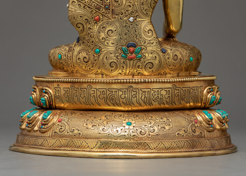 Shakyamuni Buddha Sculpture | Gold Gilded Tibetan Statue
