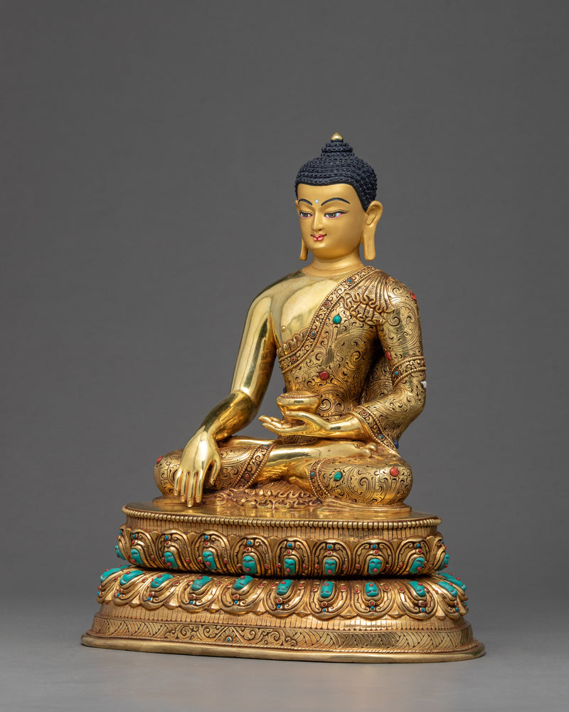 Shakyamuni Buddha Sculpture | Gold Gilded Tibetan Statue