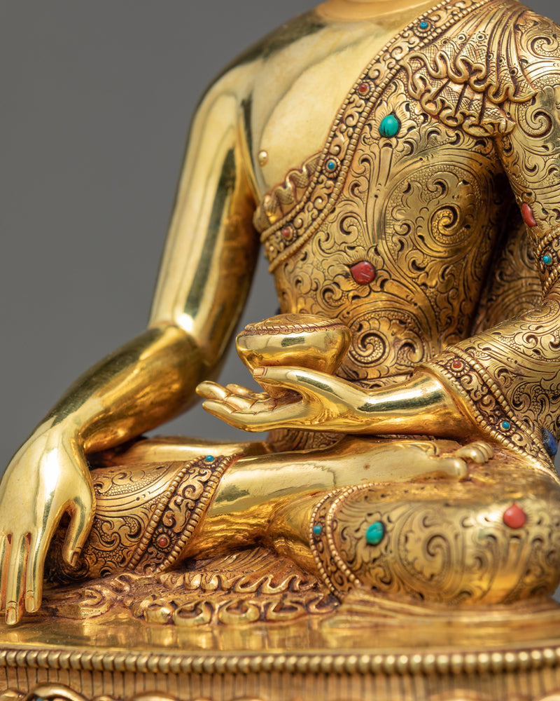 Shakyamuni Buddha Sculpture | Gold Gilded Tibetan Statue
