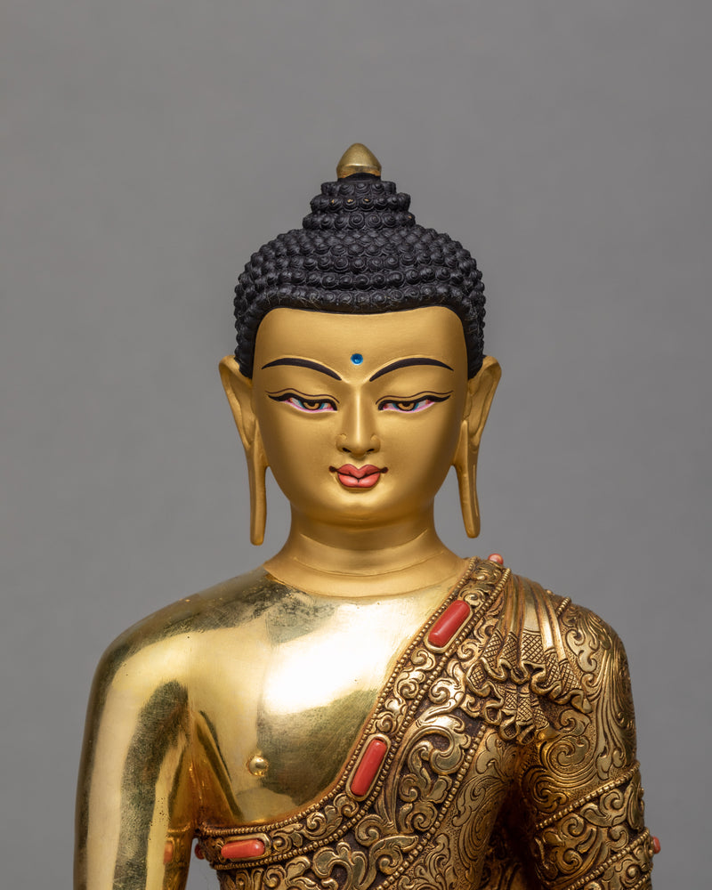 Buddha Shakyamuni Statue | Adorned With Precious Stones | Traditional Tibetan Style