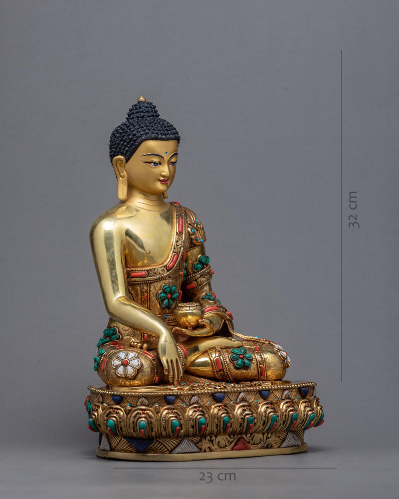 Namo Shakyamuni Buddha | 24k Gold Glided Himalayan Statue