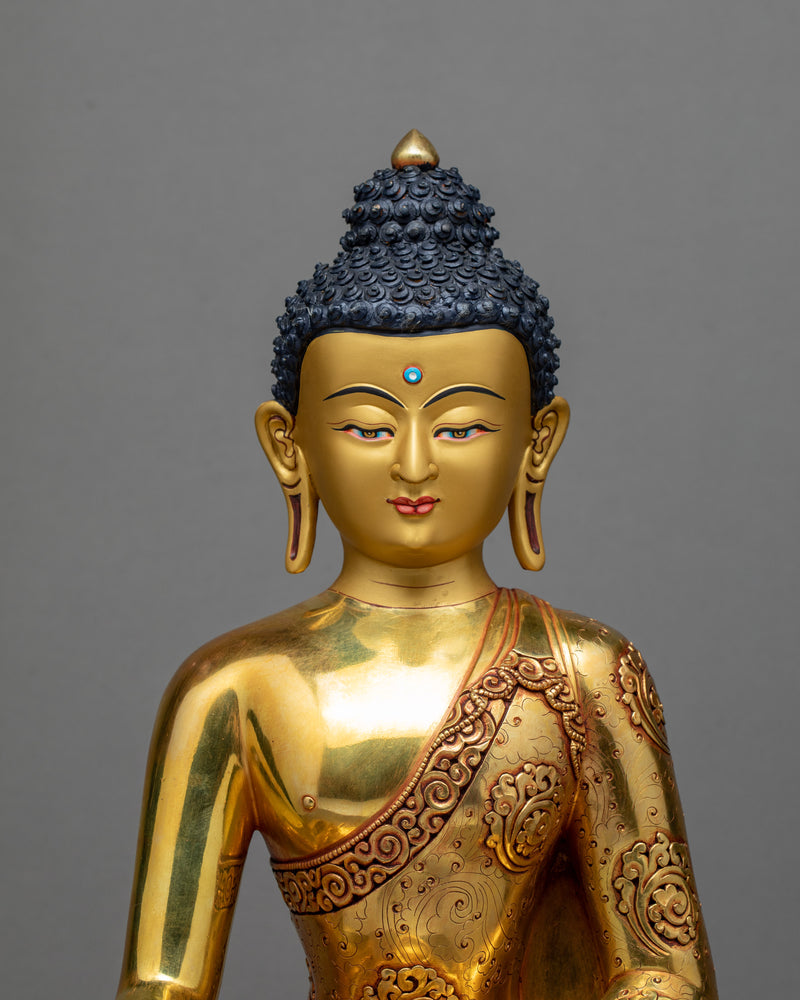 Tibetan Shakyamuni Buddha Statue | Hand Crafted With 24K Gold