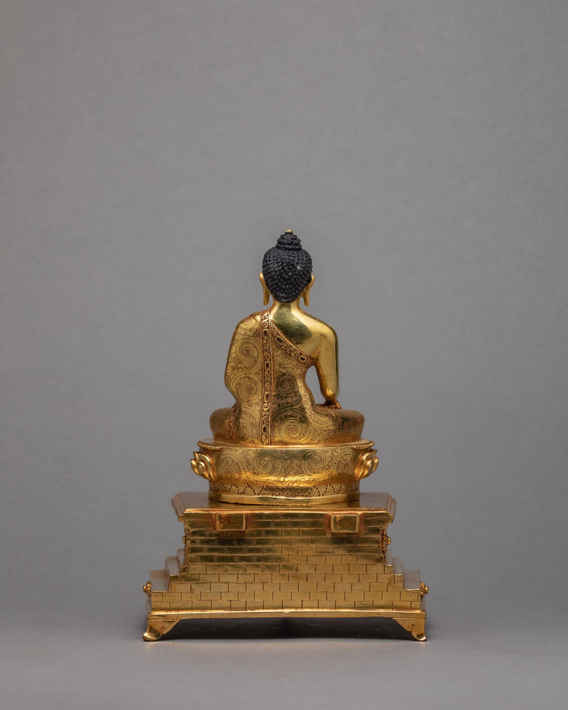 Shakyamuni Buddha With Throne | Tibetan Buddha Sculpture | Gold Plated Art