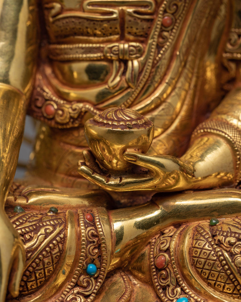 Shakyamuni Buddha In Throne | Gold Plated Statue
