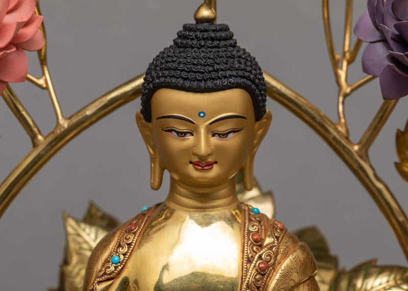 Shakyamuni Buddha In Throne | Gold Plated Statue
