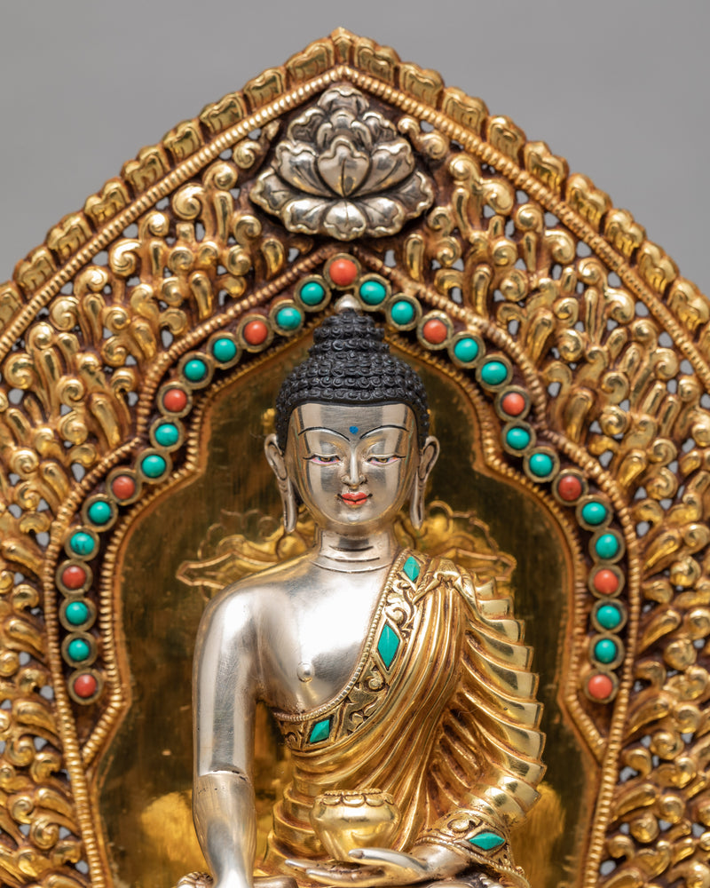 Shakyamuni Buddha Statue In Throne | Himalayan Buddhist Sculpture | Glided With Pure 24K Gold