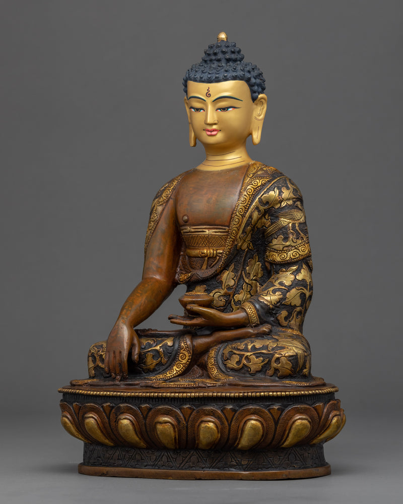 Shakyamuni Buddha Sitting on a Lotus | Traditional Himalayan Statue