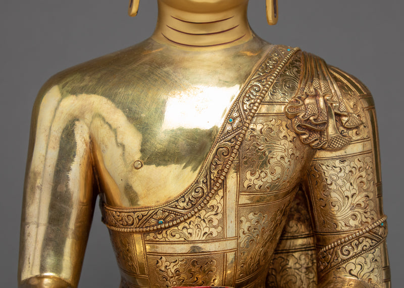 Buddha Shakyamuni Statue | Handmade Gold Plated Gautam Buddha | Fine Hand Carved