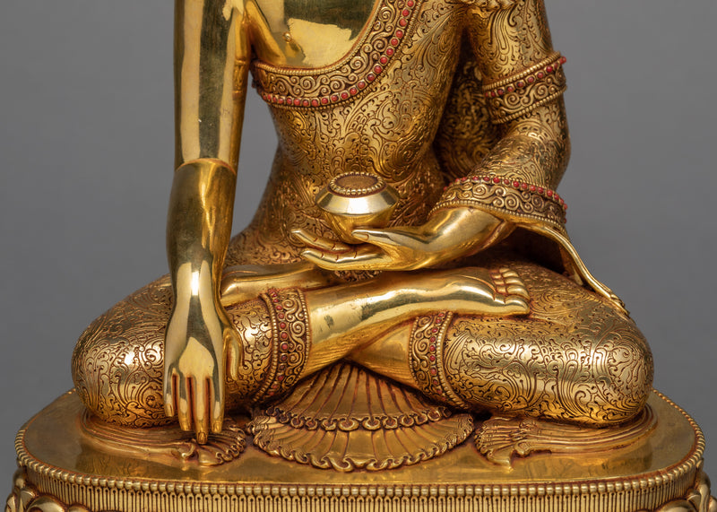 Seated Shakyamuni Buddha | 24k Gold Plated Himalayan statue