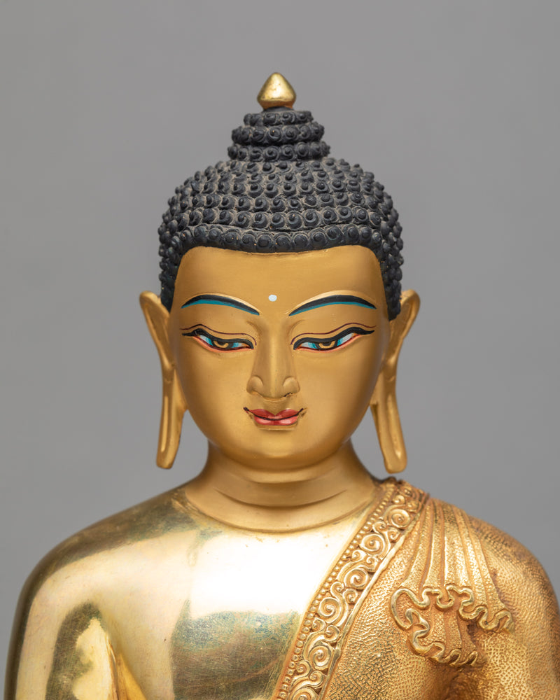 Shakyamuni Buddha Statue | Traditional Hand Carved Buddha Statue | Gold Plated Tibetan Statue