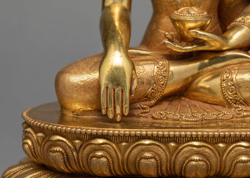 Shakyamuni Buddha Statue | Traditional Hand Carved Buddha Statue | Gold Plated Tibetan Statue