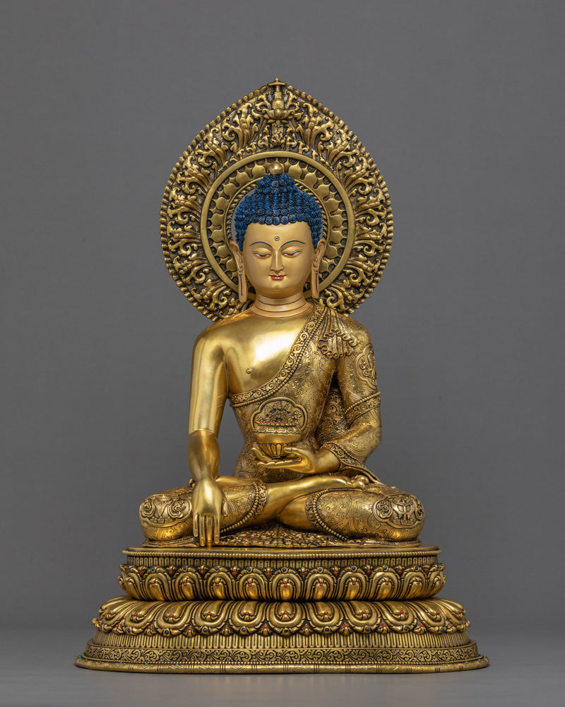 Shakyamuni Buddha With Disciples | Traditionally Gold Gilded Statue