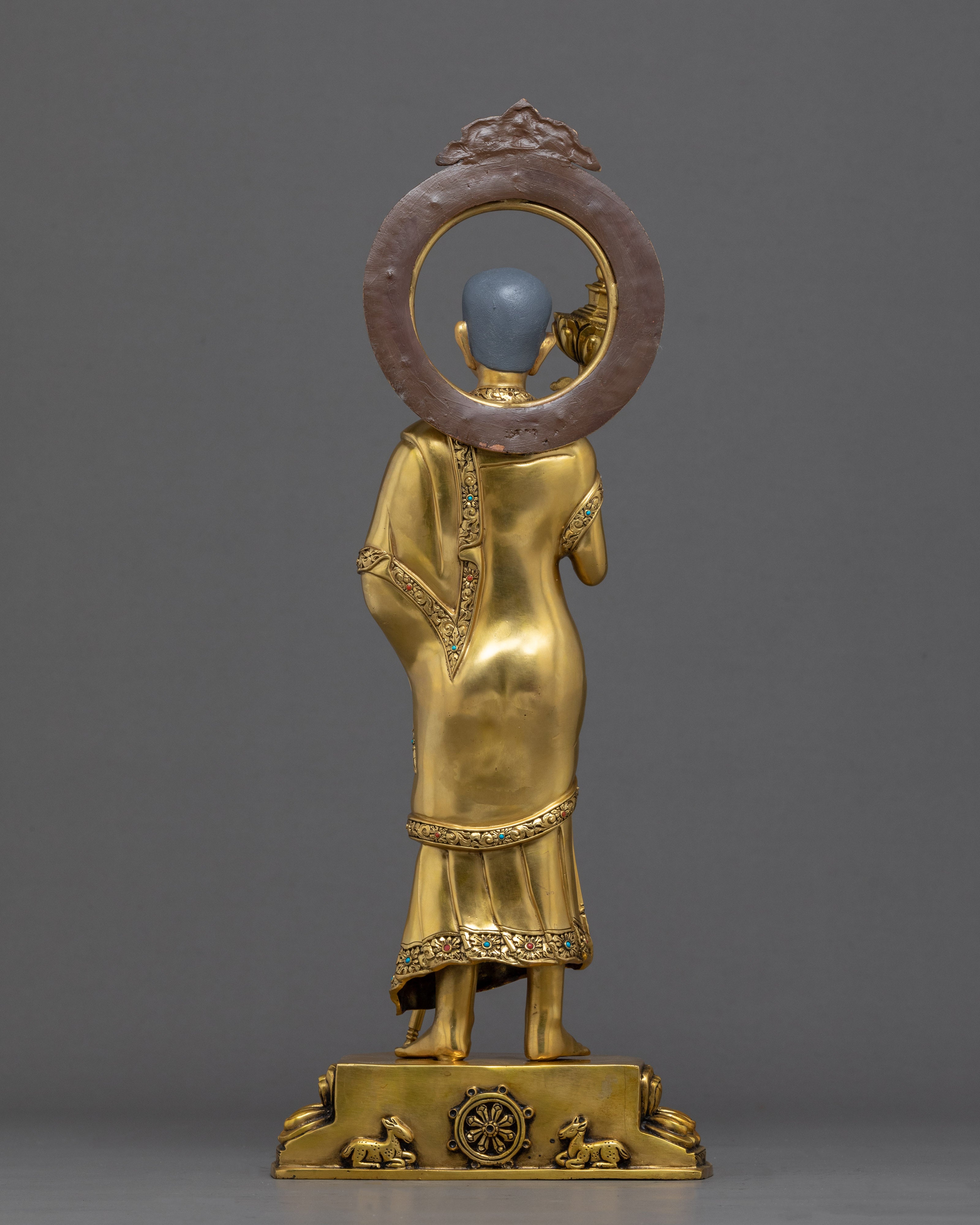 Shakyamuni Buddha With Disciples | Traditionally Gold Gilded Statue