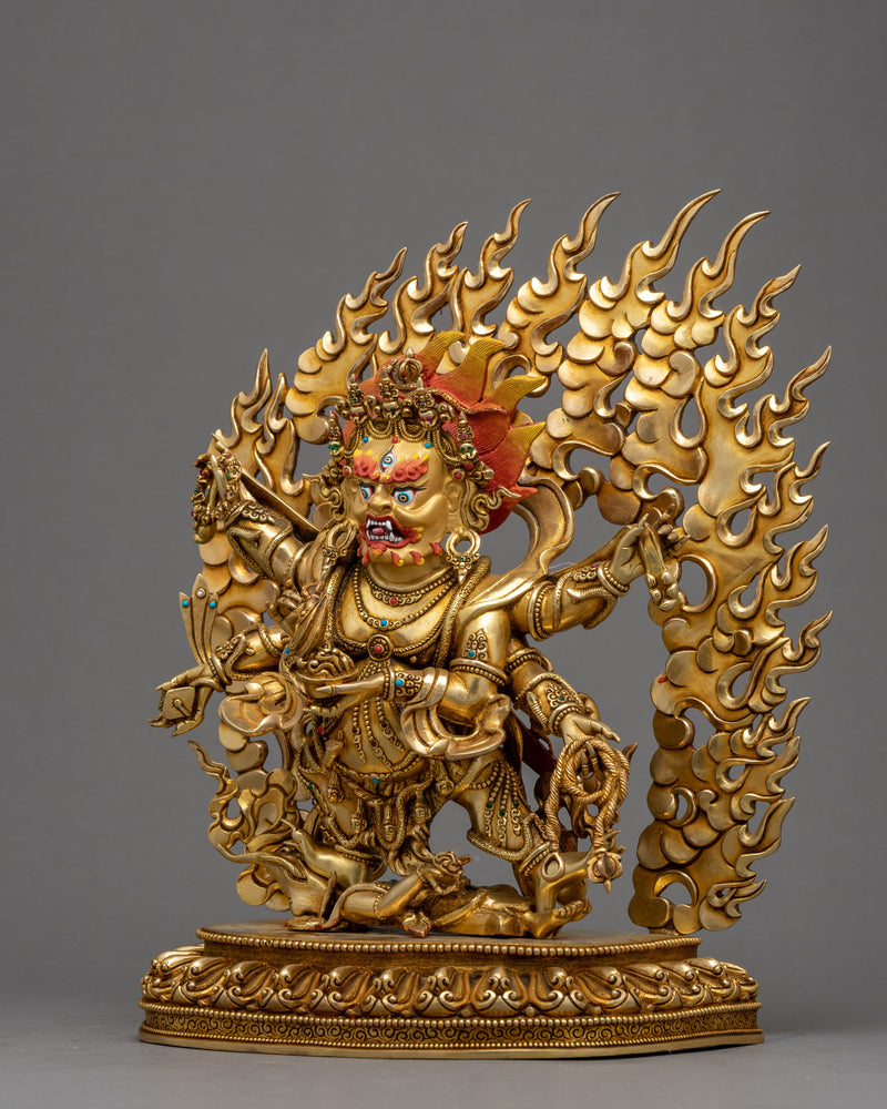 6 Armed Mahakala Sculpture | Traditional Buddhist Art