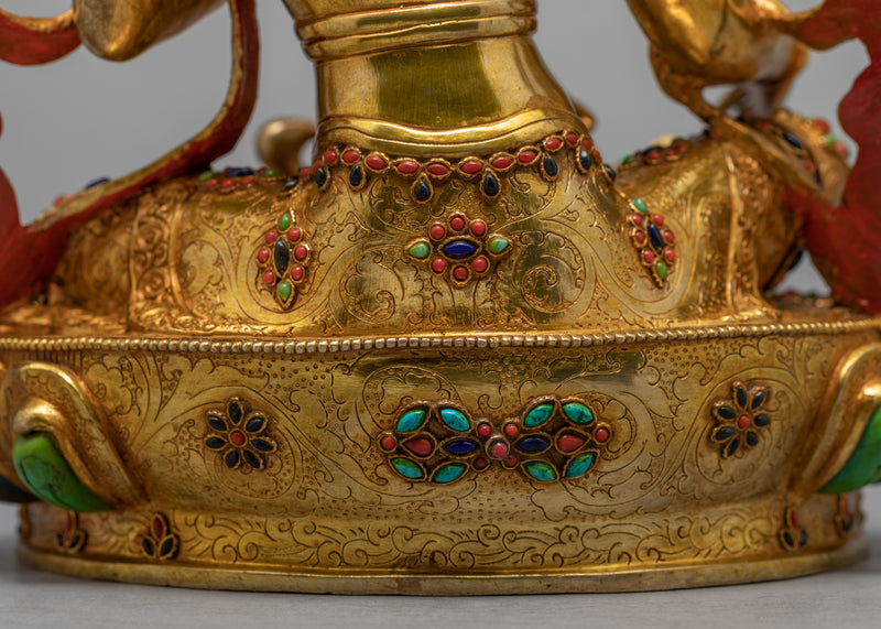 Saraswati Statue | 24k Gold Handcarved | Buddhist Art