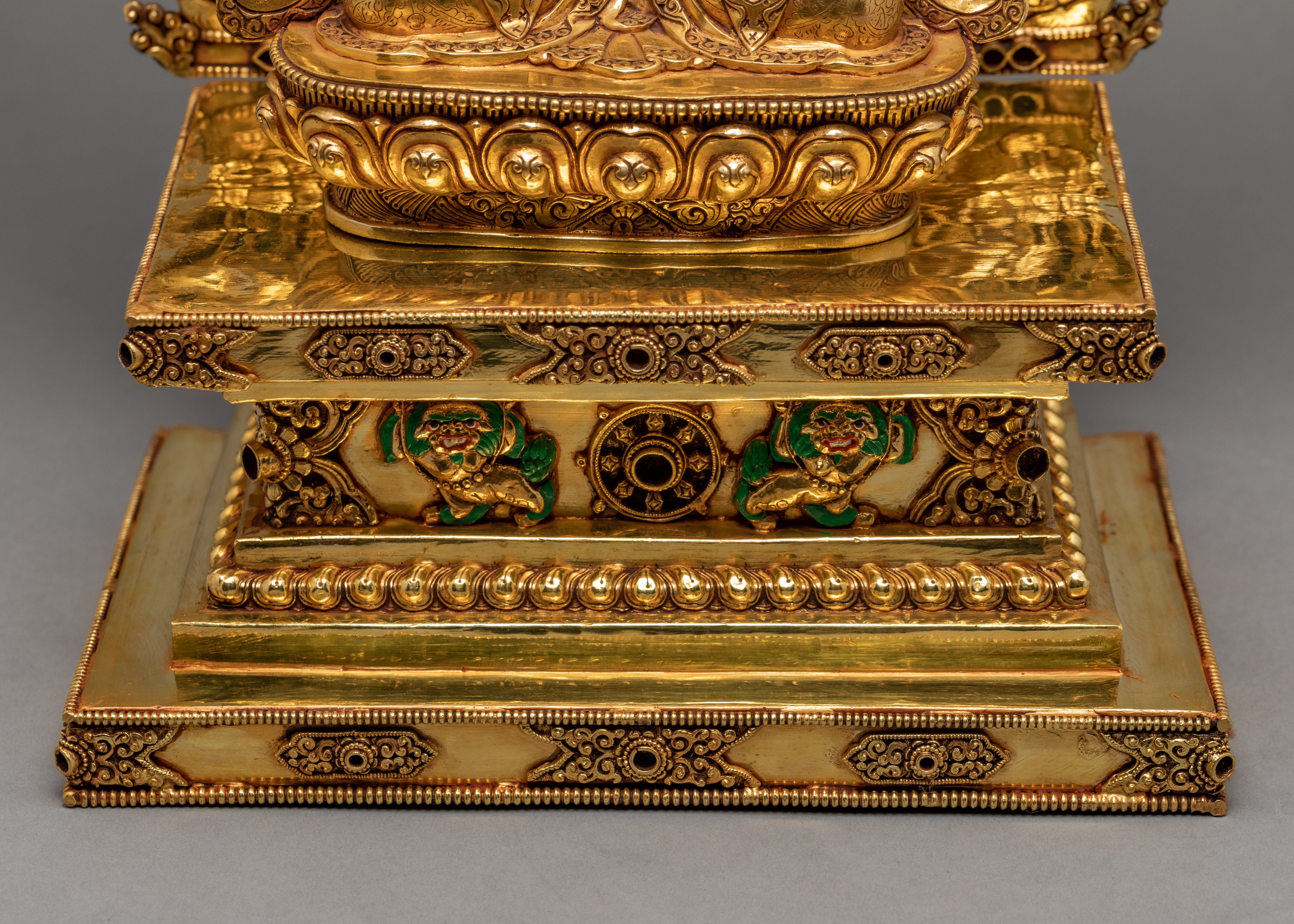 Manjushri Statue in Throne  | Himalayan Bodhisattva Statue | Plated With Pure 24K Gold