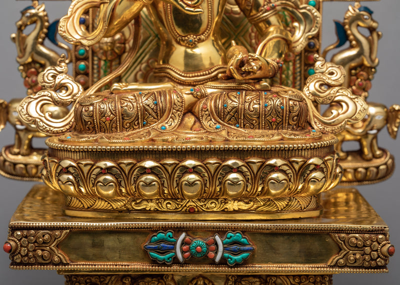 Vajrasattva Statue With Throne | Gold Gilded Statue