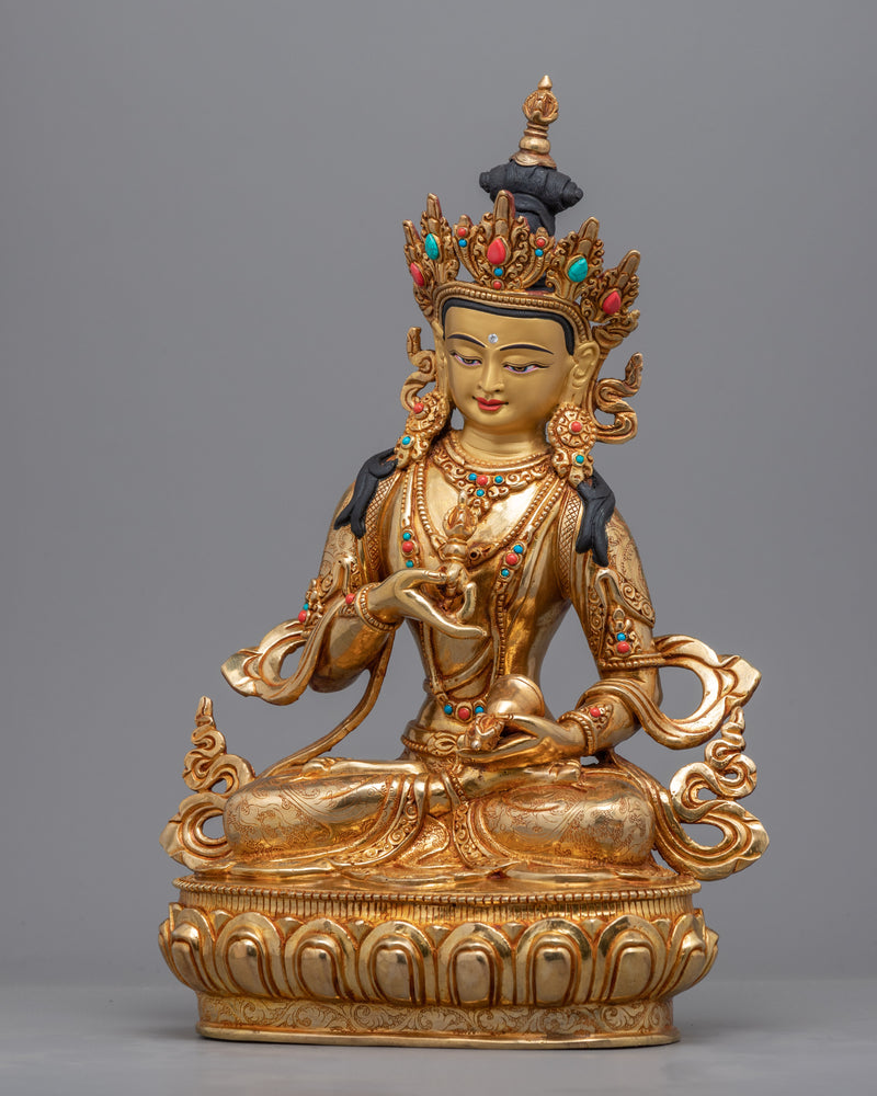 Gold Gilded Bodhisattva Vajrasattva Statue | Himalayan Buddhist Art