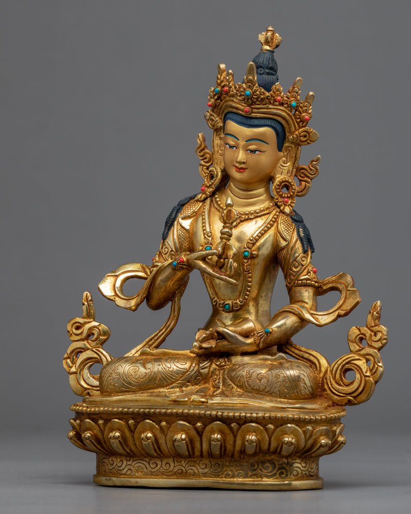 Vajrasatva Gold Gilded Statue | Hand-Carved Buddhist Deity Artcraft