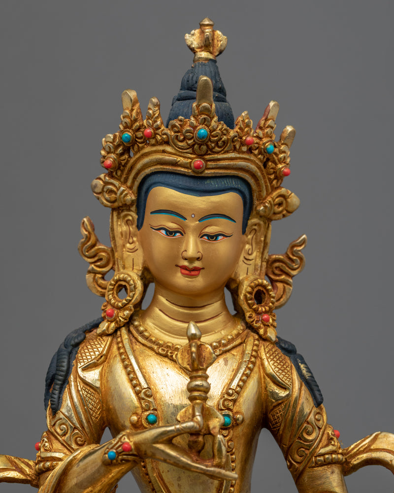 Vajrasatva Gold Gilded Statue | Hand-Carved Buddhist Deity Artcraft