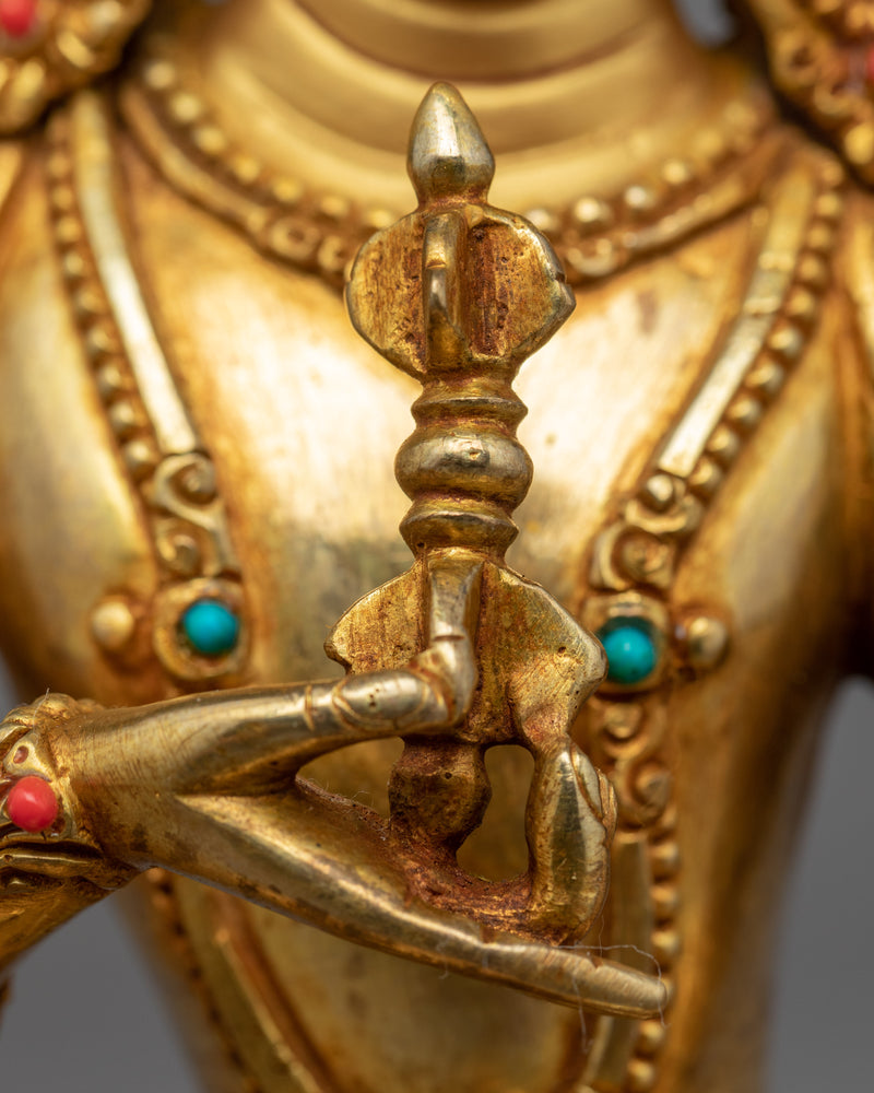 Vajrasatva Gold Gilded Statue | Hand-Carved Buddhist Deity Artcraft