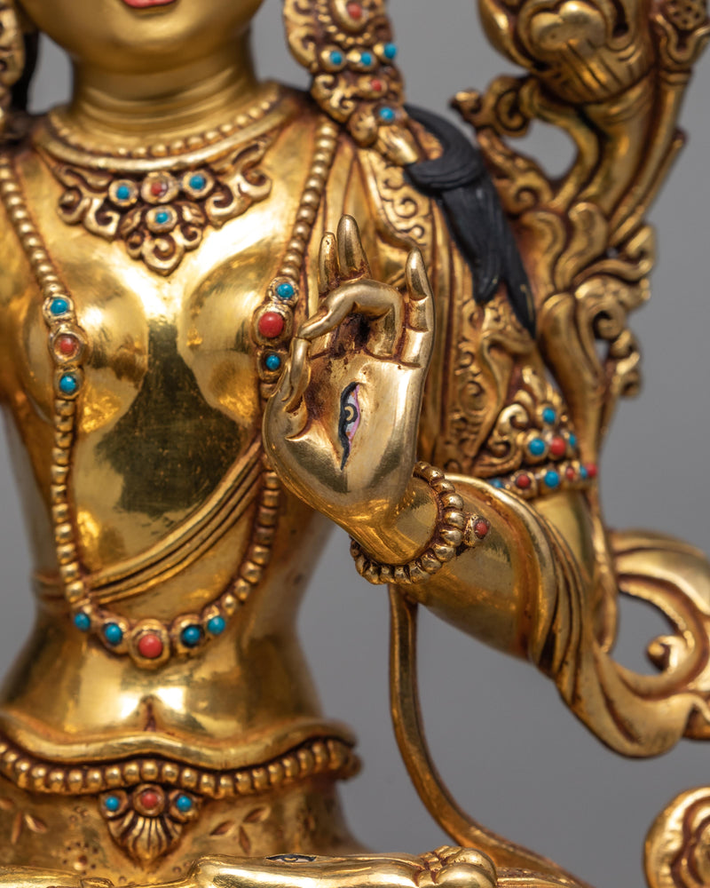 White Tara Statue | 24K Gold Plated Statue | Traditionally Hand Carved Tara