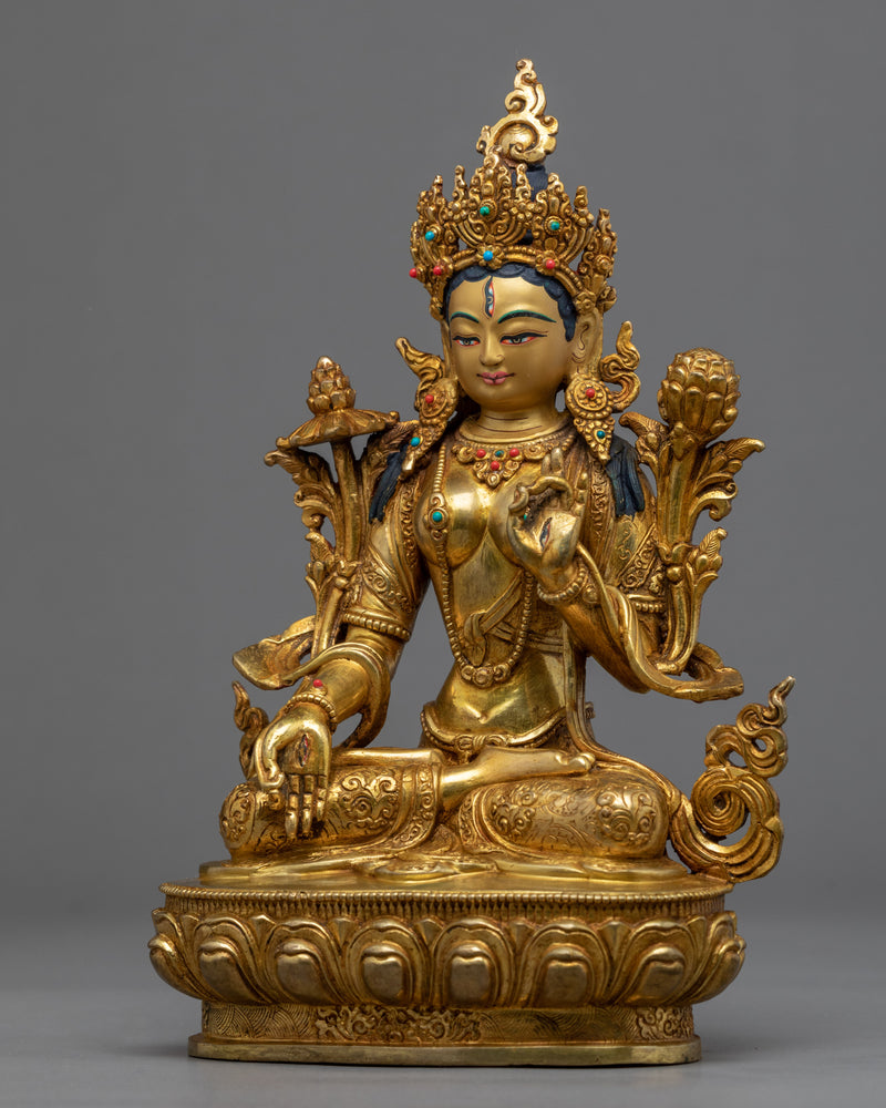 White Tara Meditation Sculpture | Traditional Tibetan Buddhist Deity