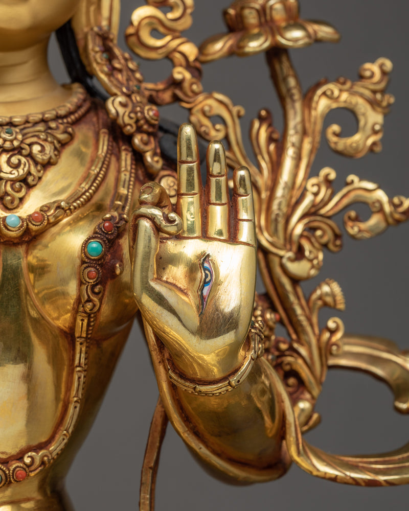 White Tara Statue | Gold Gilded Tibetan Female Buddha