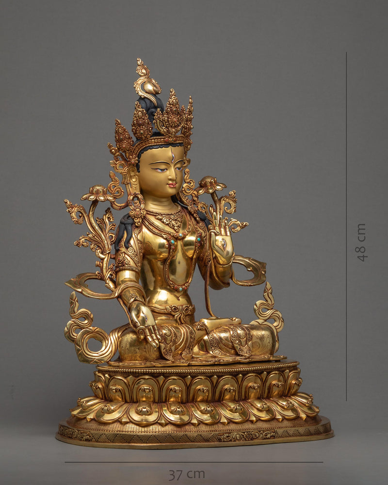 White Tara Statue | Gold Gilded Tibetan Female Buddha