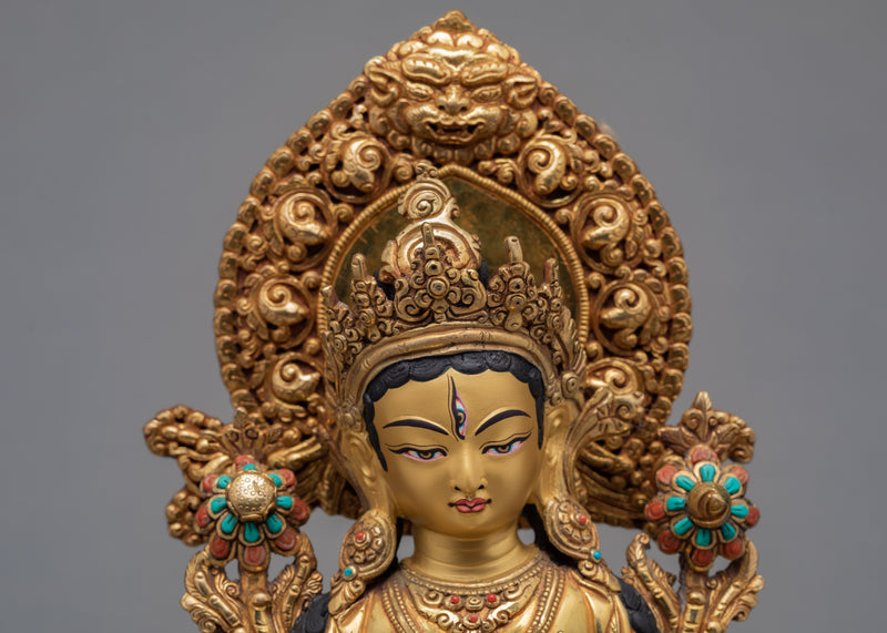 White Tara Statue | Plated With Gold | Himalayan Statue