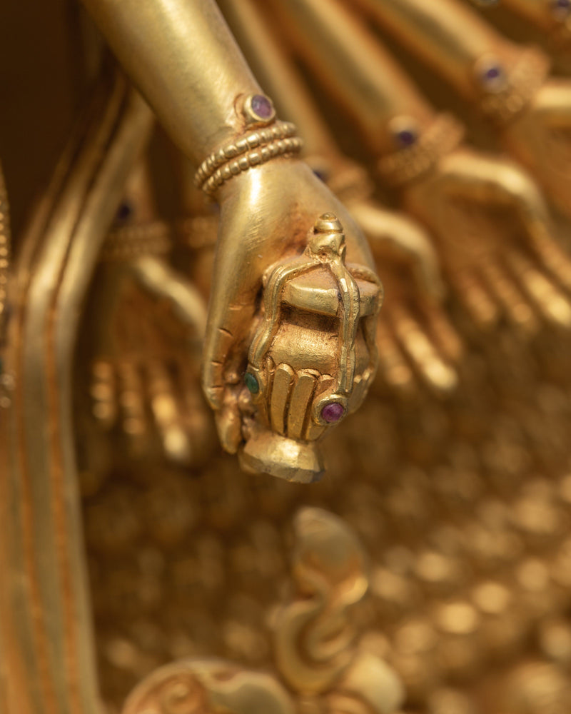 Avalokiteshvara 1000 Arms | Chenrezig Buddha | 24K Gold Hand Carved Statue