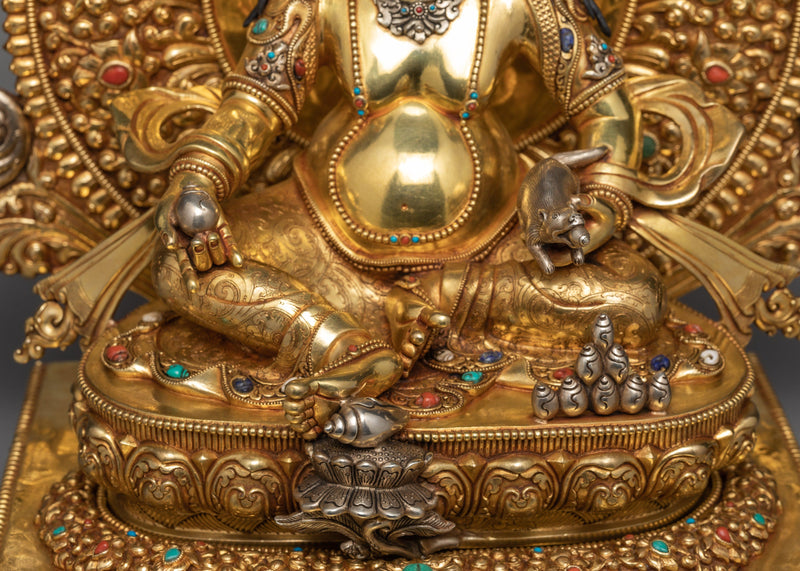 Bodhisattva Yellow Jambhala | Traditionally Hand Carved Gold Gilded Dzambhala Statue