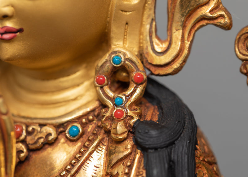 Tibetan Avalokiteshvara Statue | 24K Gold Hand Carved Chenrezig Art