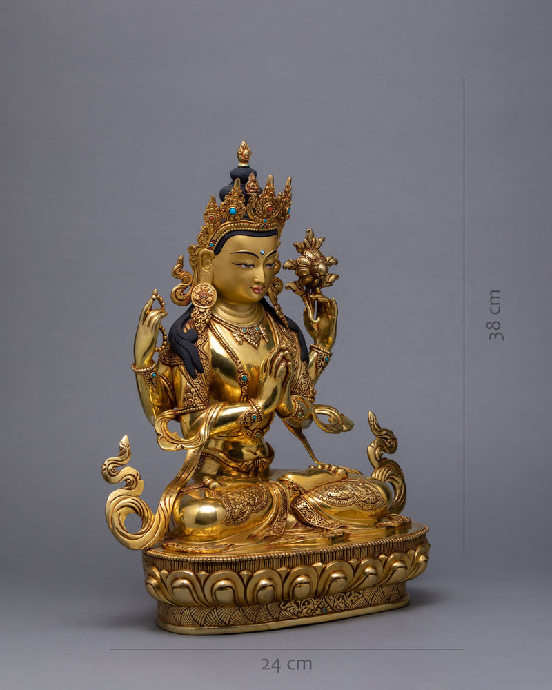 Four Armed Chenrezig | Traditionally Hand Carved Bodhisattva Statue