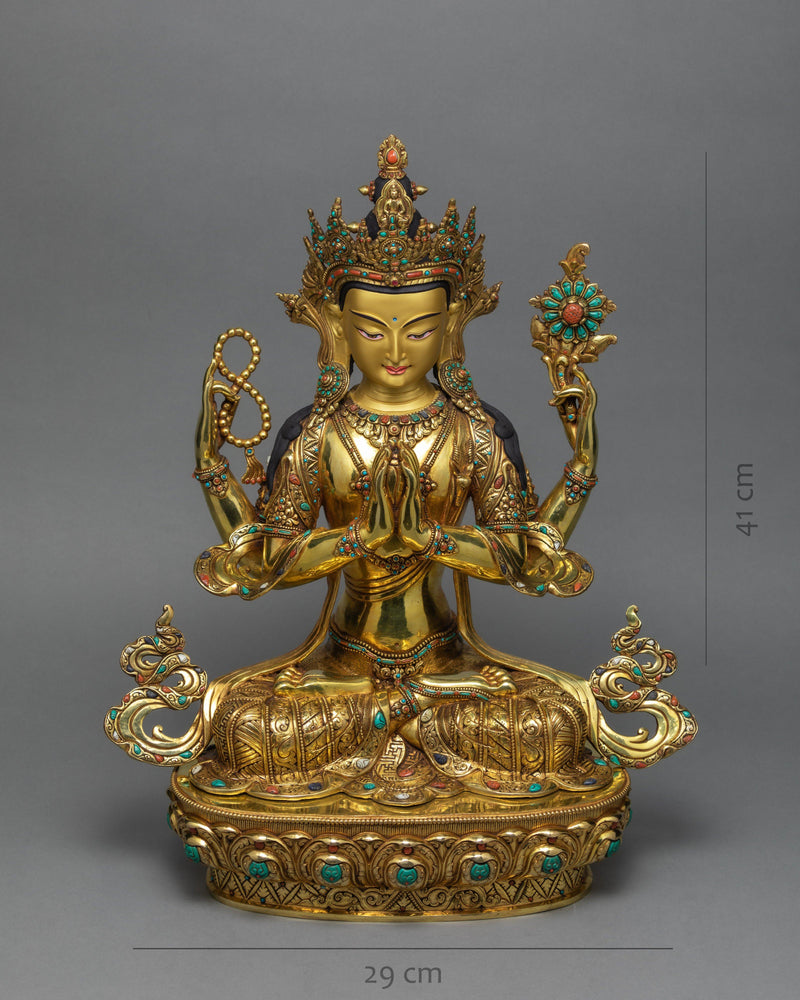 Chenrezig Statue | 24K Gold Gilded Avalokiteshvara Sculpture