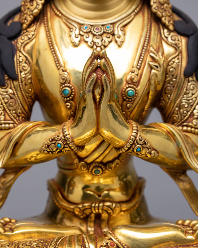 Four Armed Chenrezig | Traditionally Hand Carved Bodhisattva Statue