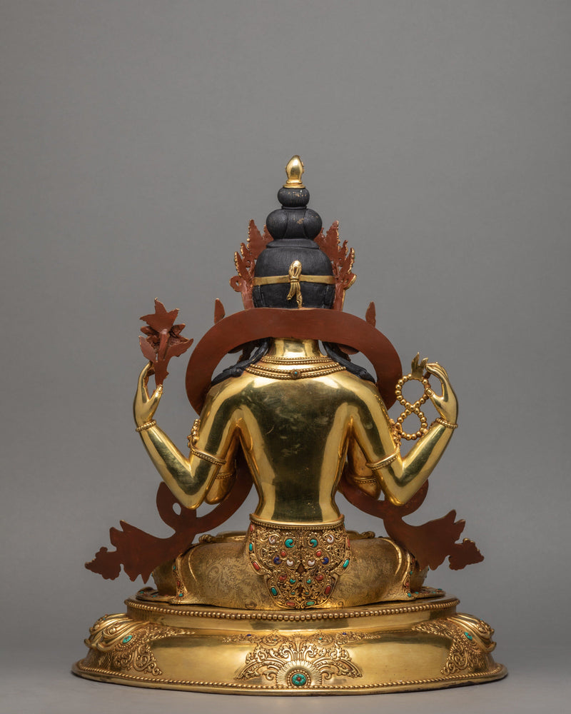 Chenrezig Statue, Beautifully Hand Carved Avalokiteshvara Statue, Traditional Gold Gilded