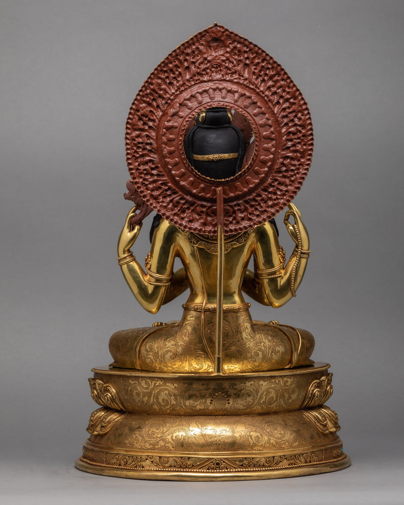 Chenrezig Statue| Bodhisattva Avalokiteshvara Statue| Hand-Carved Gold Gilded Statue